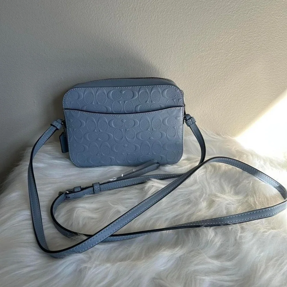 Coach Mini‎ Camera Bag Twilight Blue Pebbled Leather Crossbody NEW